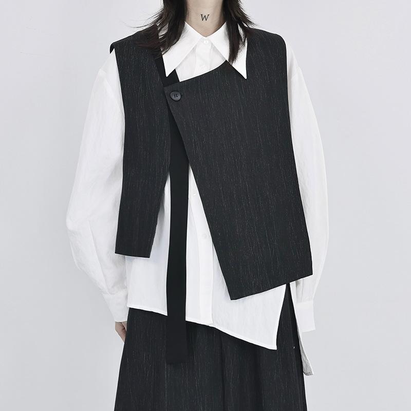 

Niche Style Irregular Design Yarn-dyed Fabric Vintage Casual Vest Women Korean Fashion Elegant Sleeveless Waistcoat One Size чёрный