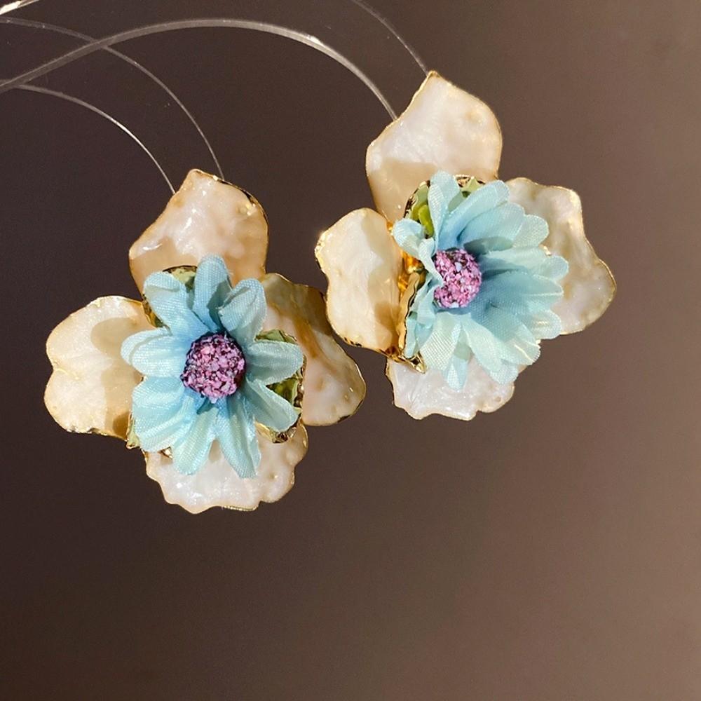 Iron Cloth Colorful Flower Earrings Oil Drip Floral Ear Studs Exaggerated Ear Pendant Summer