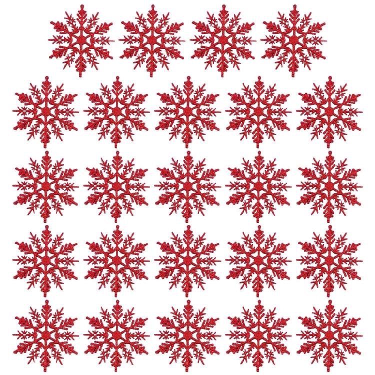Christmas Snowflake Pendant 24pcs/set Glitter Plastic Tree Window Wall Decor