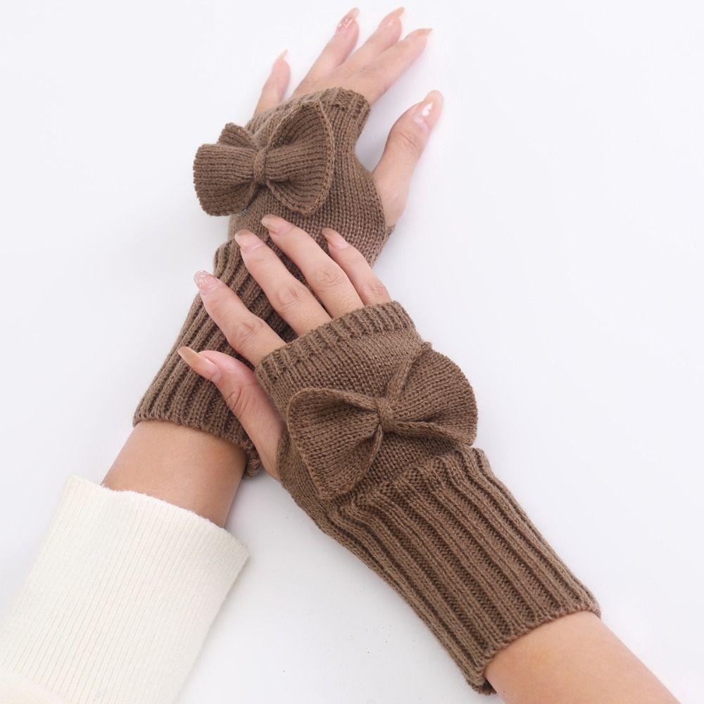 Bow Knitted Gloves Fingerless Half Finger Gloves Fashion Twists Gloves  Autumn