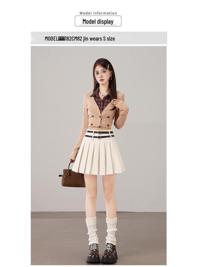 2025 Versatile College Style High Waist Pleated Skirt with Double Belt - Slimming & Anti-Exposure