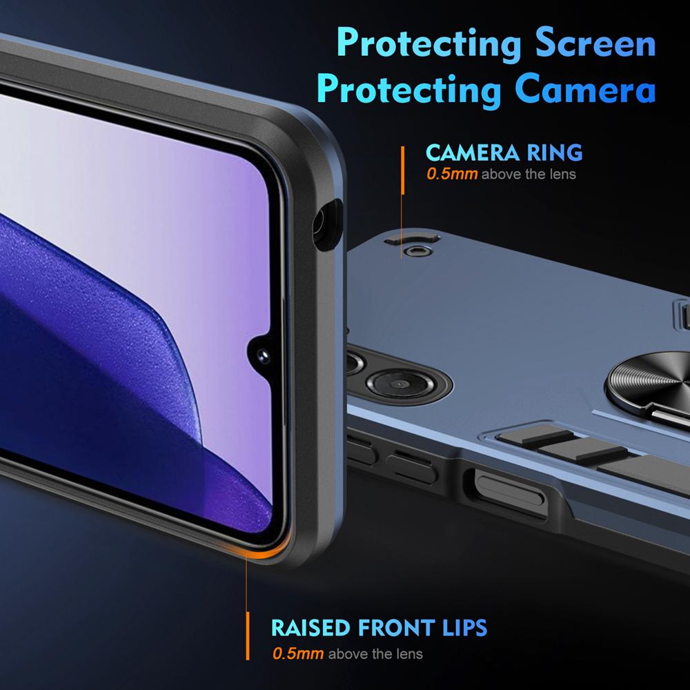 KEYSION Shockproof Armor Case for Samsung A17 5G Soft Silicone+PC Metal Ring Stand Phone Back Cover for Galaxy A17 5G