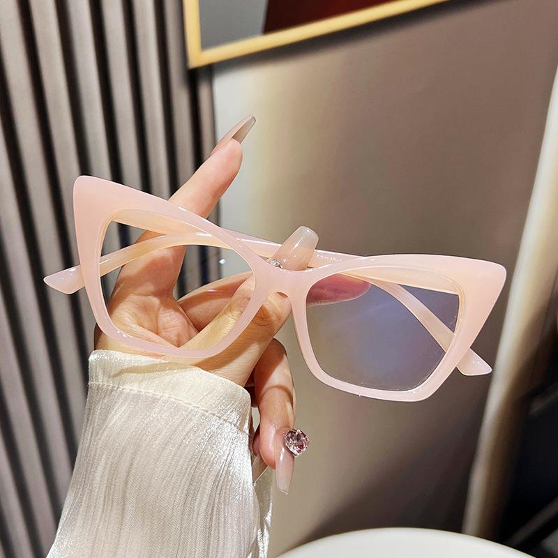 Women Cat Eye Glasses Fashion Retro Anti Blue Light Large Frame Color Computer Eyeglass Luxury Brand Design Decorative Eyewear