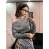 American Style Stripe Off Shoulder Long Sleeve Tshirt Slim Fit Waist Design Top