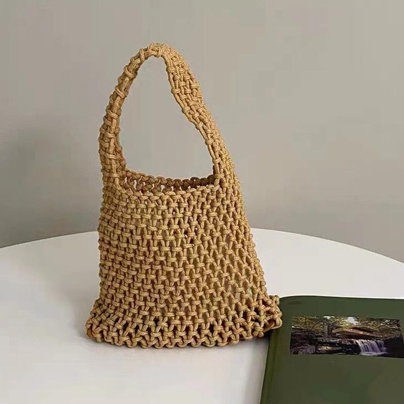 

Handmade woven cotton rope hollow bag with ins style, fresh and fresh photo handbag, colorful handbag хакі