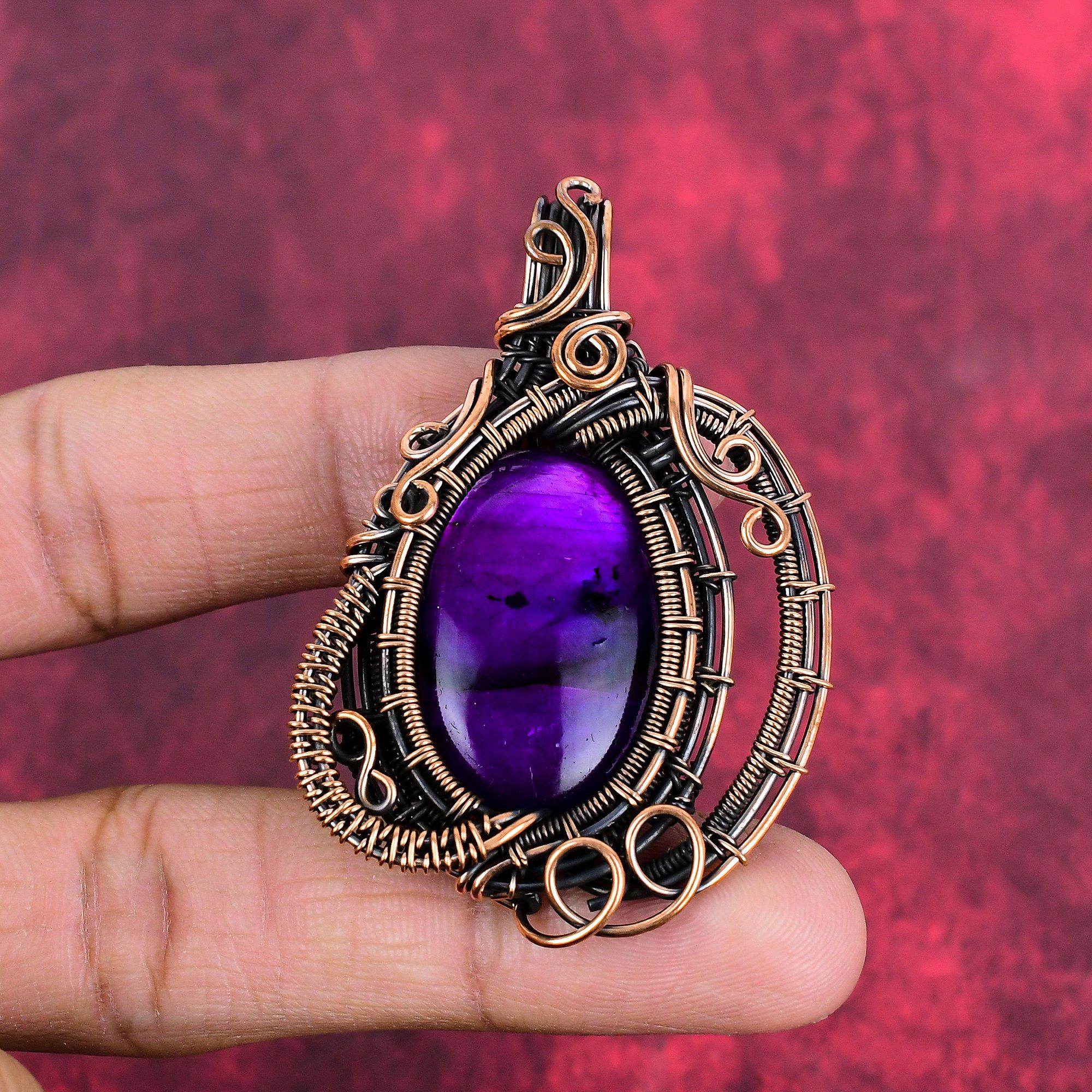 Purple fire labradorite pendant copper wire wrapped pendant handmade boho pendant copper jewelry engagement gifts wire wrap gemstone jewelry