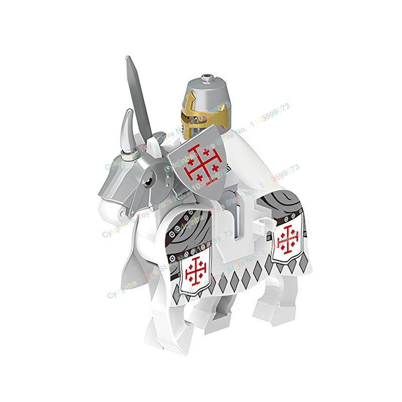 Mittelalterliche Militär Kavallerie Kreuzfahrer Reittiere Kriegspferd Deutschritter Templer Bausteine Ziegel Spielzeug für Kinder X0317