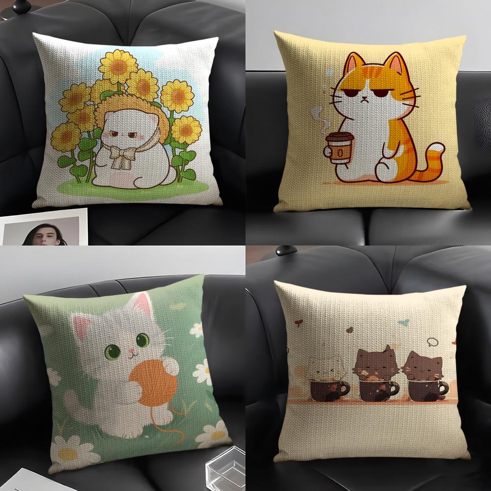 Pillow Case Linen Cushion Covers For Decorative Sofa Home Pillows Case Car Chair Pillows Cases Love Cats Home Decor Pictures