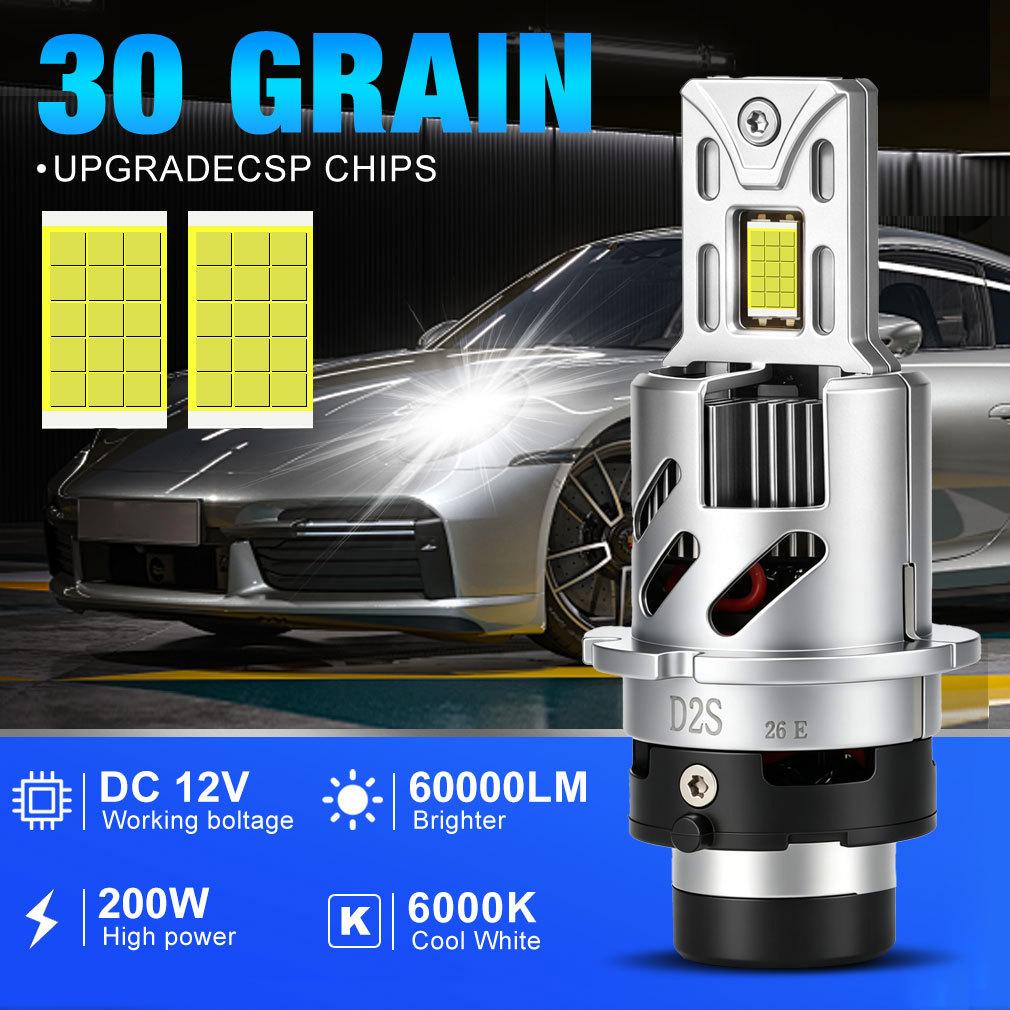 2Pcs 60000Lm D2S Led D4S Car Headlight Bulbs D2R D4R LED Car Light High power 200W 1:1 Plug&Play 30Core CSP Chips Copper Tube Turbo Lamp 6000K White