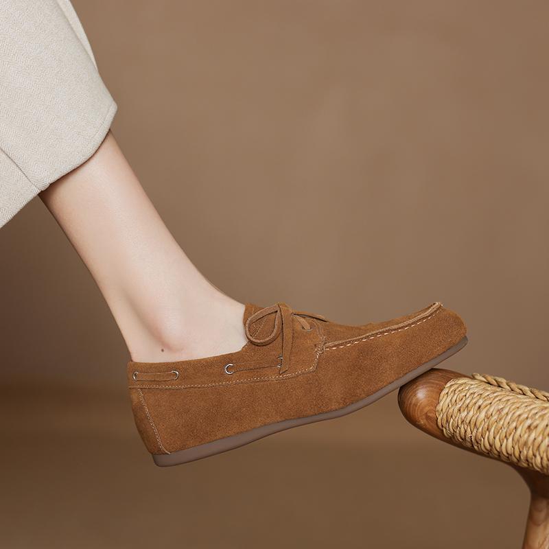 Fashion 2025 New Spring Genuine Leather Women Shoes Round Toe Women Flats Shoes for Women Retro Lace Up Loafers Fashion Ladies Shoes