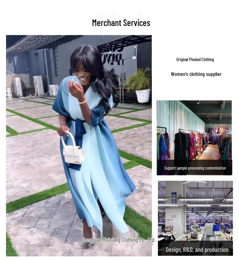 Plus Size African Pleated Long Dress Set - Miyake Style