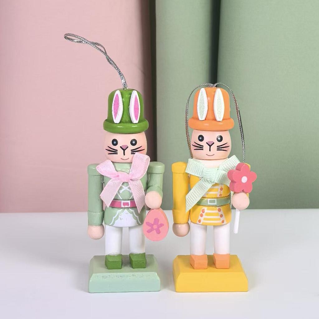 4 Pieces Wooden Bunny Nutcracker Easter Tabletop Sculptures 4.1 Inches Bunny Figures for Workplace Home Bedroom Mantel Decor