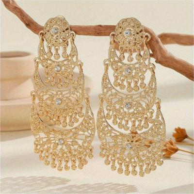 1 Pair of Long Hollow Design Earrings, Perfect for Women To Wear At Parties, Weddings, Dates, or As Gifts