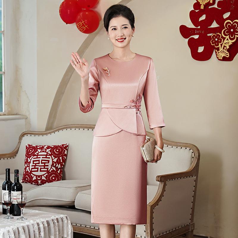 Spring new wedding dress mother light high-end atmospheric fake two-piece wedding banquet mother-in-law dress