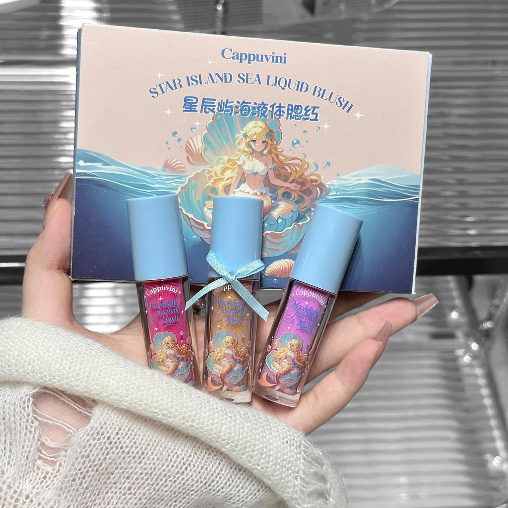 3PCS Cappuvini Vitality Liquid Blush Set Box Moisturizing Water Light Liquid Expansion Color Makeup Rouge
