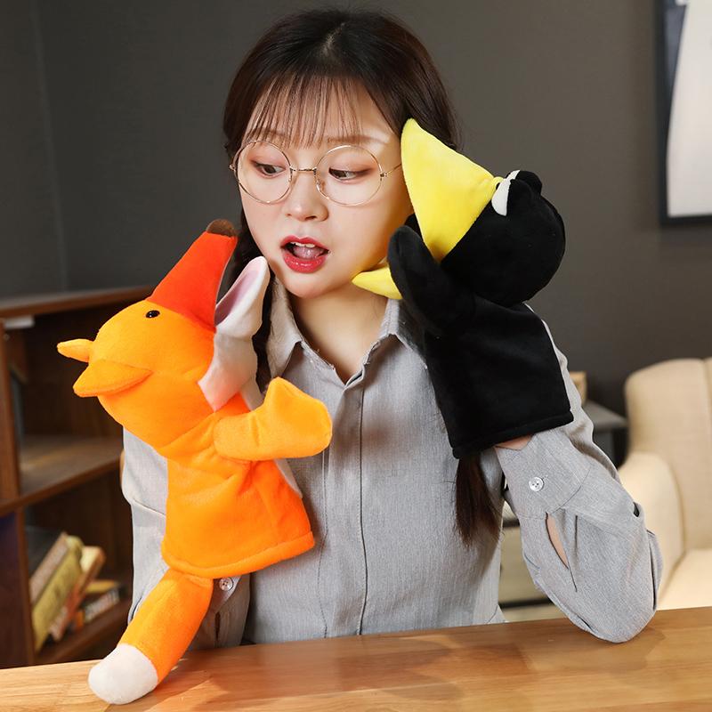 25cm Fox Crow Baby Hand Puppet Plush Toy Cartoon Role Play Tell Story Cloth Doll Educational Toys for Children Kids