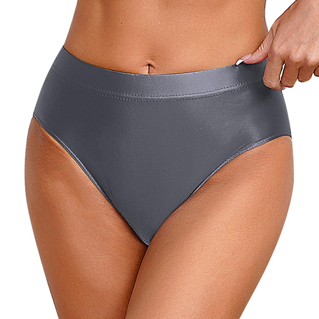 Womens Shiny Solid Color Briefs High Stretch Elastic Waistband Underwear