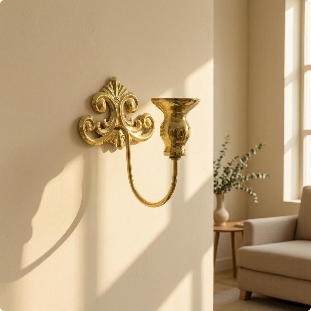 Candle Holder with Scroll Backplate VintageOldWorld Sconce Ornate Wall