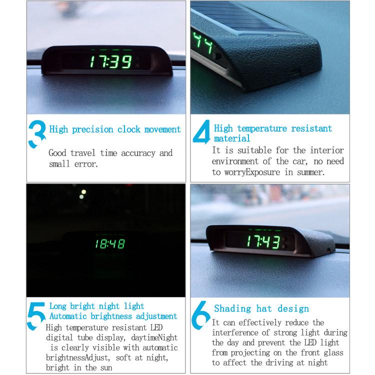 Solar Car Clock Thermometer Date Week Cycle Display Automatic Switching Machine High-Precision LED Digital Car Clock Watch