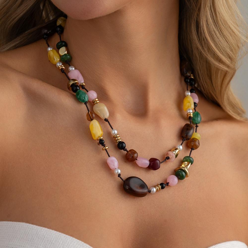 Vintage Ethnic Beaded Necklace – Double-Layer Design Small-Niche Layering, Women’s Light Luxury Elegant Collar Chain, Daily To Evening Versatile
