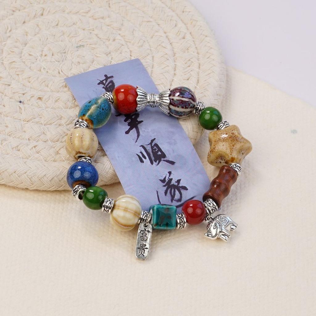 Ceramic beaded bracelet small fresh ancient style national style simple bracelet summer