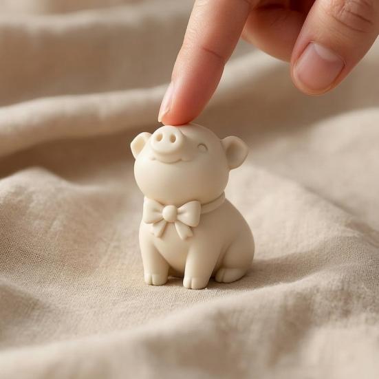 huaqianguhh 3D Printed Cute Bow Tie Pig Figurine, Matte Cream White, Minimalist Animal Decor Statue, Compact Ornament for Desk Bookcase Car Interior,