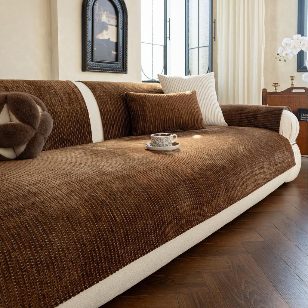 Warm and Thickened Sofa Cover with Autumn and Winter Stripes Pure Color Simple and Comfortable Non Slip Sofa Cushion Cover Cloth