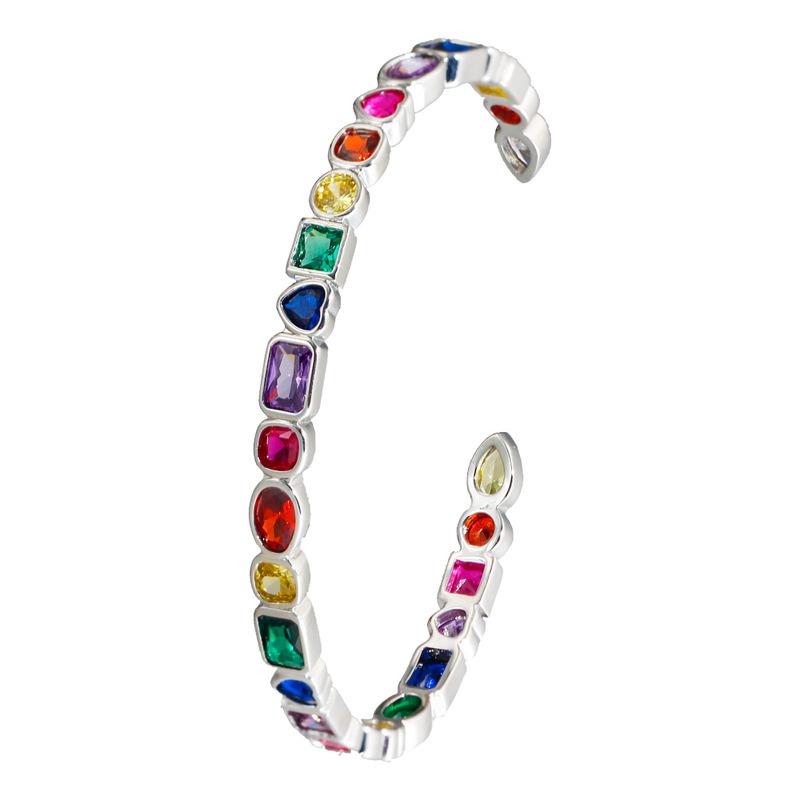 Light Luxury Bracelet Classic Open Rainbow Color Zircon Geometric Jewelry Design Bracelet