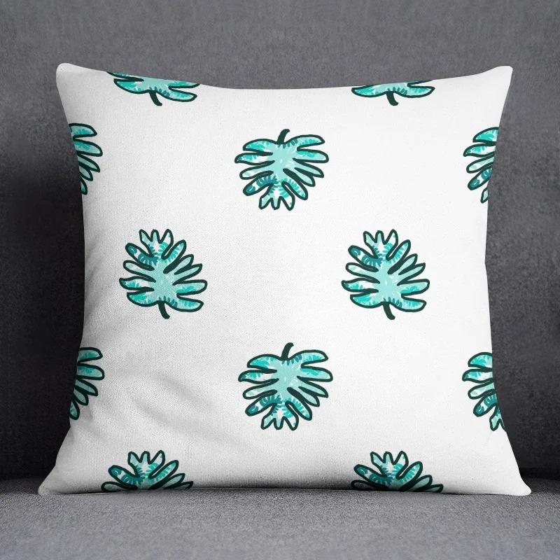 Abstract Summer Fresh Mint Feather Blue and Green Pattern Series Pillow Bedroom Sofa Car Seat Cushion Cover Pillowcase 45cm*45cm