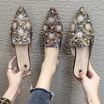 Fashion Shoes for Women Pointed Toe Rhenstone Wedding Woman Slippers Crystals Slides Jewels Sandals With Heel Summer 2024 Easy Wears Vip