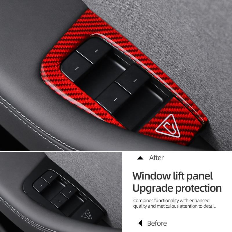For Tesla 2019- Model 3 Highland Model Y Juniper Carbon Fiber Window Lift Panel Trim Sticker Car Interior Tuning Accessories