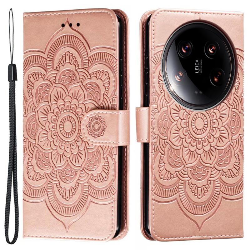 For Xiaomi 14 Ultra Case PU Leather Mandala Imprinted Design Wallet Phone Cover