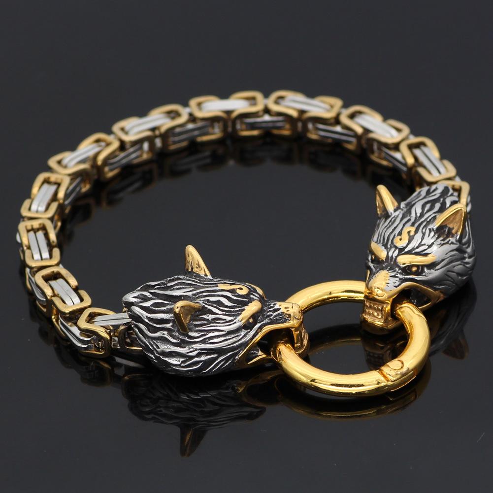Titanium Steel Coarse Emperor Chain Stainless Steel Nordic Celtic Wolf Viking Bracelet for Men