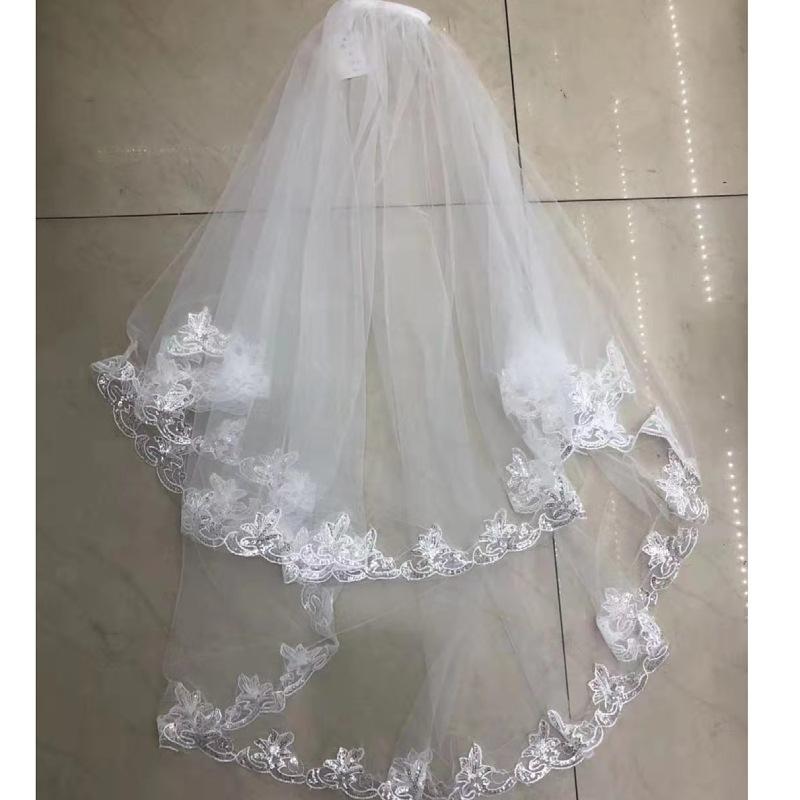 Wedding Veil, Double Layered, with Hair Comb, Exquisite Sequined Lace Lace Veil, Bridal Photo Styling Veil In the Studio