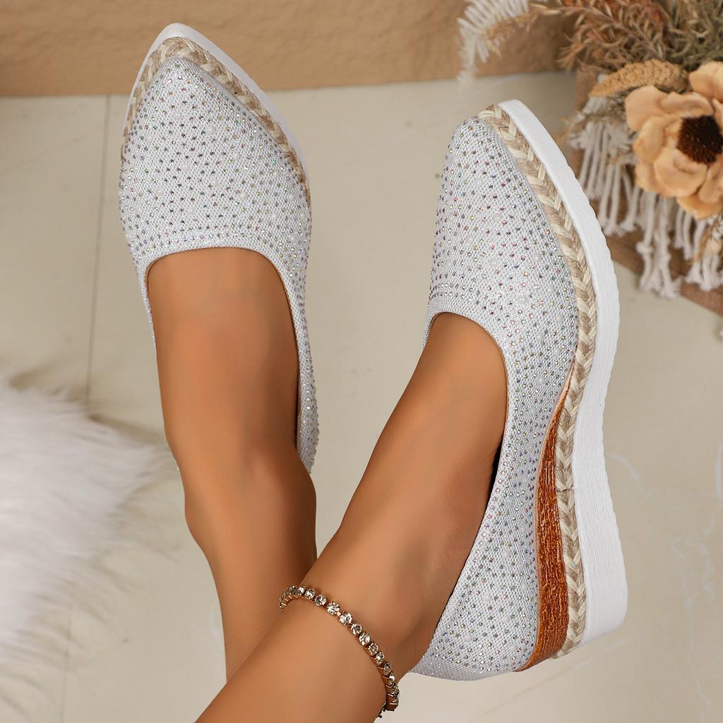 Fashion Women Platform Sneakers Autumn Comfortable Wedge Pointed Toe Loafers Shoes for Women Fashion Sequins Shallow Plus Size Sneakers