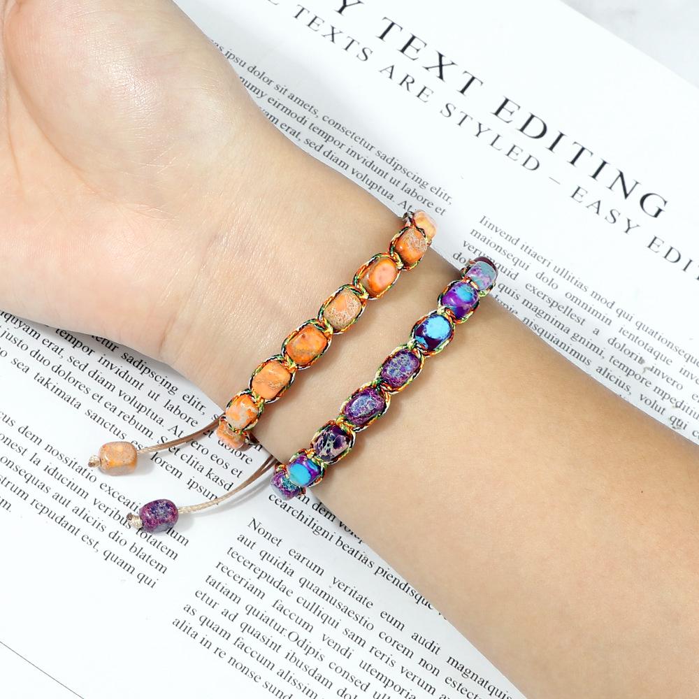 Retro Bohemian Handmade Woven Bracelet with Emperor Stone and 3D Beads