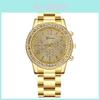 Womens Stylish Diamond Embellished Round Steel Wristwatch With 24h Indicator And Quartz Movement