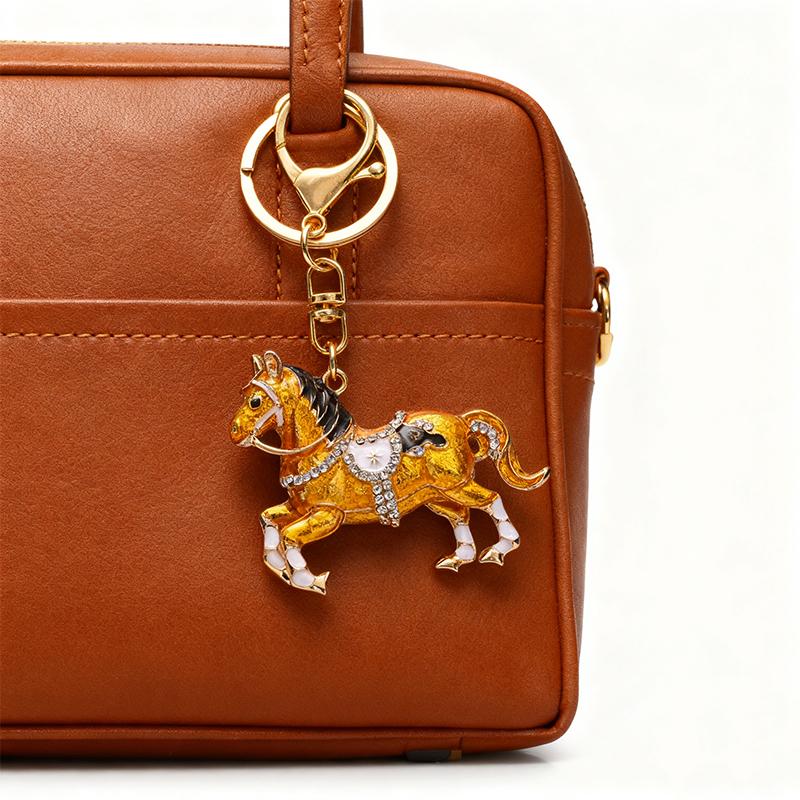 1PC Cute Souvenirs Brightly Convenient Zinc Alloy Backpacks Horse Keychain Practicality Rhinestone Gift Decorative Handbags
