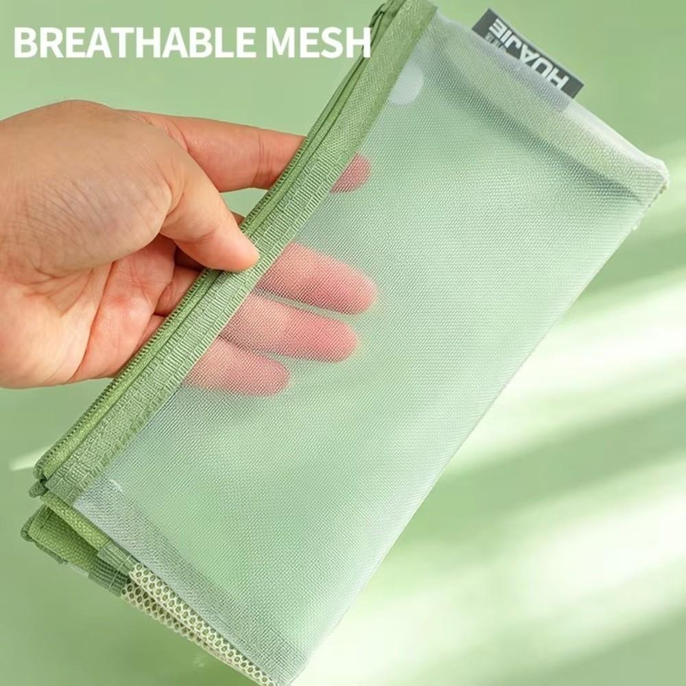 Foldable Stationery Bag Double Layer Pencil Pouch Portable Mesh Pencil Case  Students