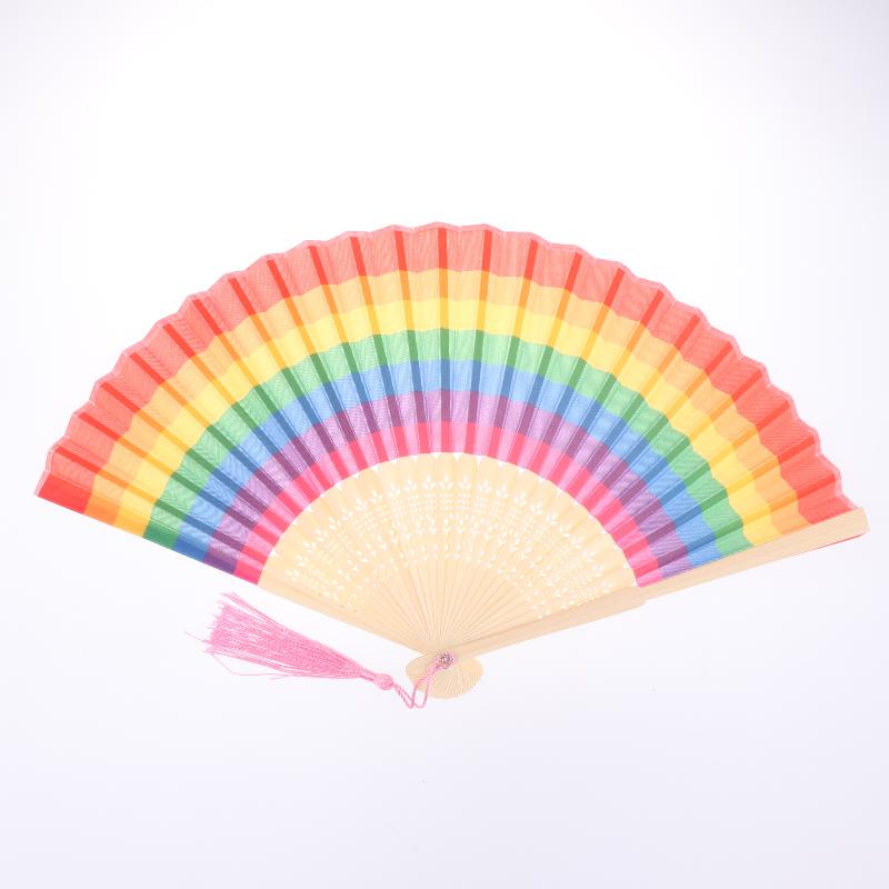 Handlicher Regenbogen Großer Faltfächer Spanischer Stil Faltbarer Tragbarer Fächer für Damen Partys Bühne Tanz Kühlung im Freien