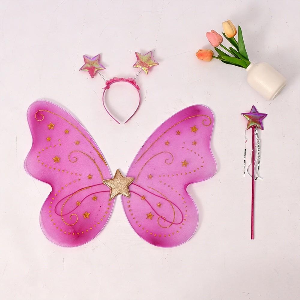 3Pcs/Set Sparkling Butterfly Wings Fairy Wand Princess Hair Hoop Fancy Dress Colorful Butterfly Costume Wings