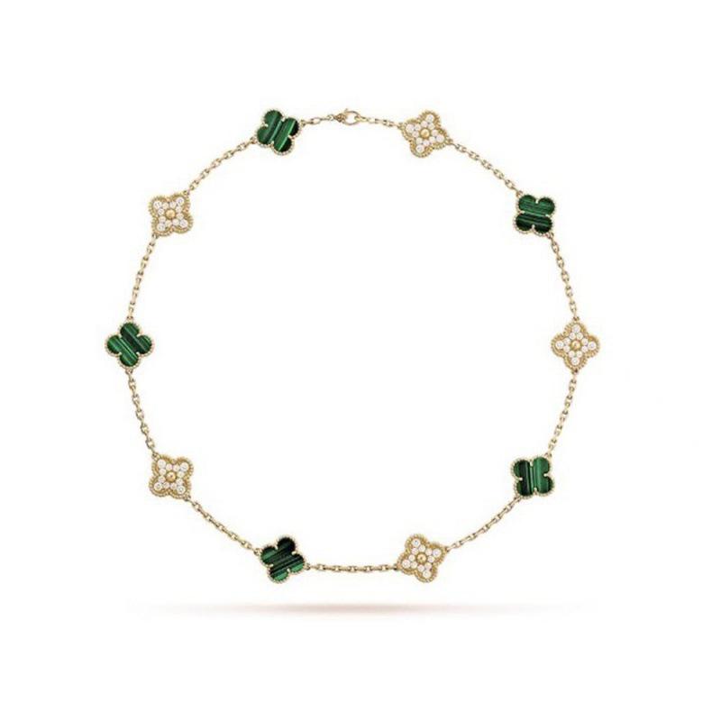 Golden Black Agate Ten-Petal Necklace with Double-Sided Four-Leaf Clover Clavicle Chain - Van Family Luxury Brand