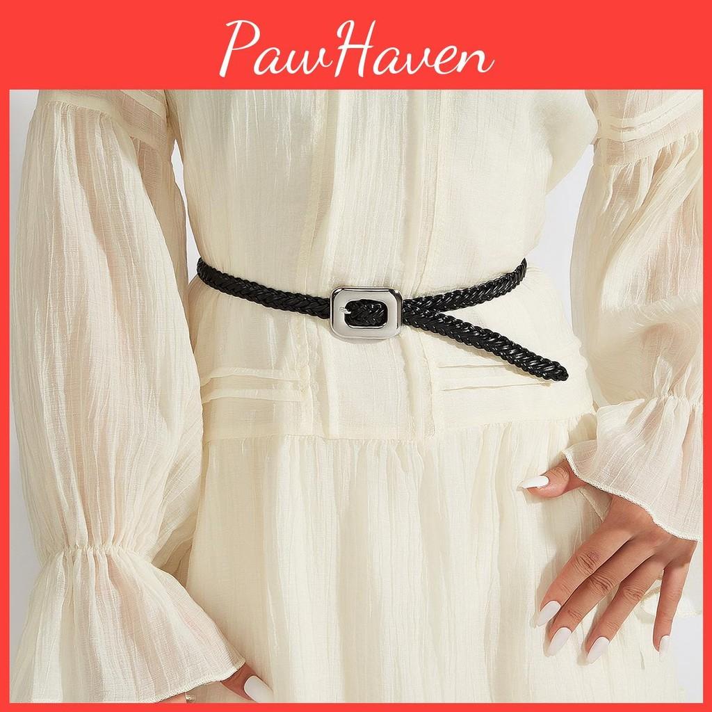 Womens Pu Casual Leather Belt With Woven Pattern And Alloy Buckle Daily For
