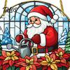 Stained Glass Style Holiday Decor Christmas Hanging Pendant, Acrylic Santa Claus Plants Ornaments with Lanyard Decorative for Xmas Tree Decoration,
