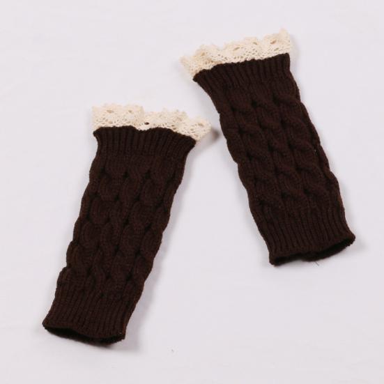 Winter Women Fashion Lace Trims Fingerless Knitted Mitten Wrist Warmer Gloves