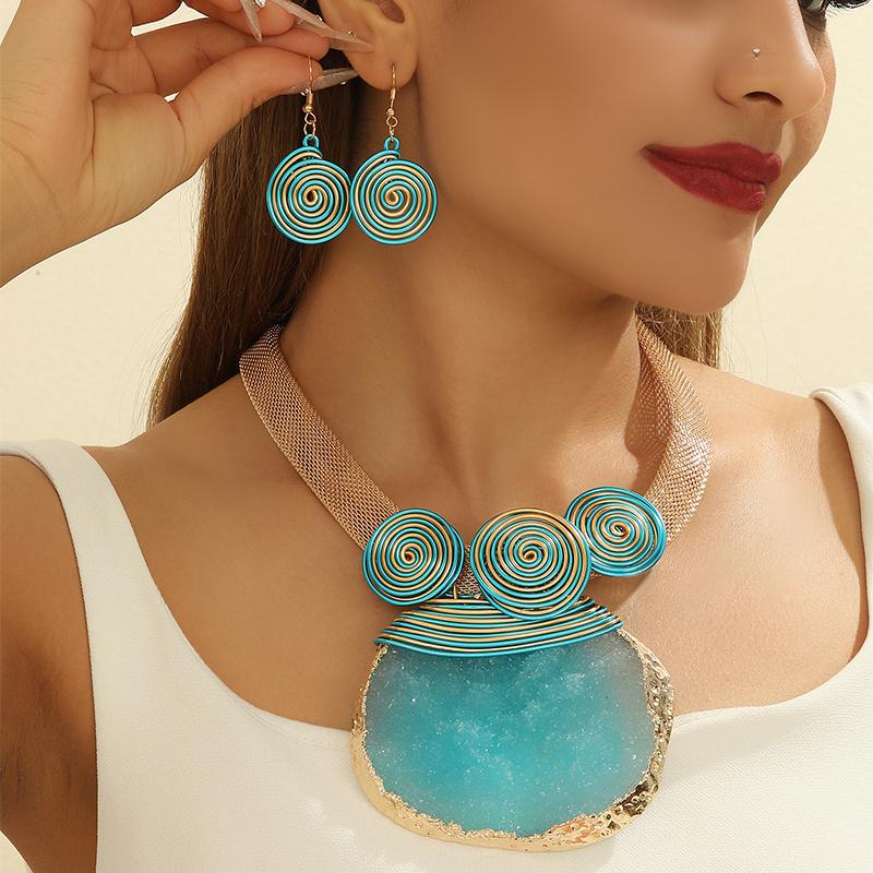 African Colorful Crystal Rhinestone Jewelry Necklace Earrings Set for Women Party Wedding Dress