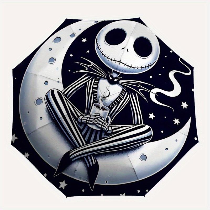 1 Automatisches Öffnen The Nightmare Before Christmas, Jack Skellington Motiv Bunt 8-Speichen Tragbarer Regenschirm für Damen und Herren, Ein Kompakter Pendlerbegleiter