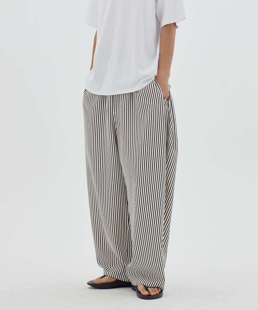 URBANAGE [2Pack] Balloon Fit Curved Stripe Pintuck Elastic Pants_3Color (Type A)