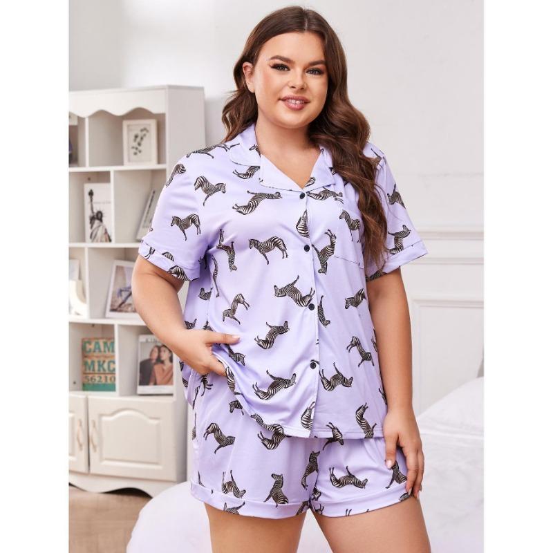 Women's Pajamas Plus Size Homewear Loose Casual Short Sleeve Shorts Suit