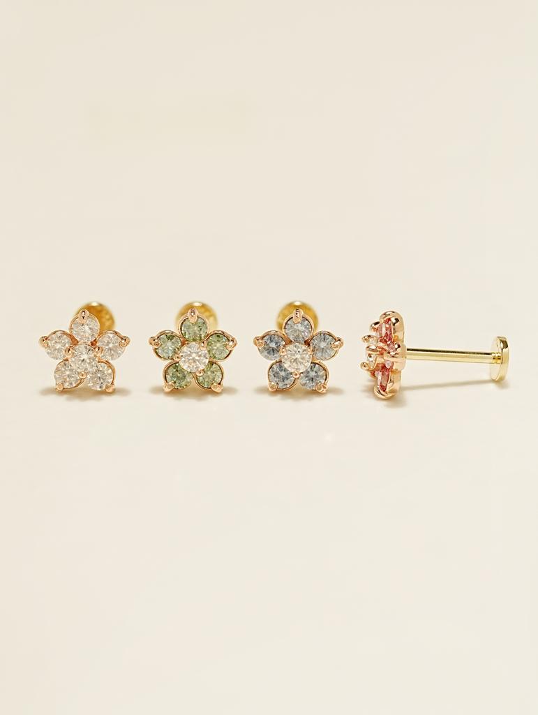 Minimalpiercing [0.8Mm] 14K Internal Moissanite Diamond Flower Labret Piercing Earrings